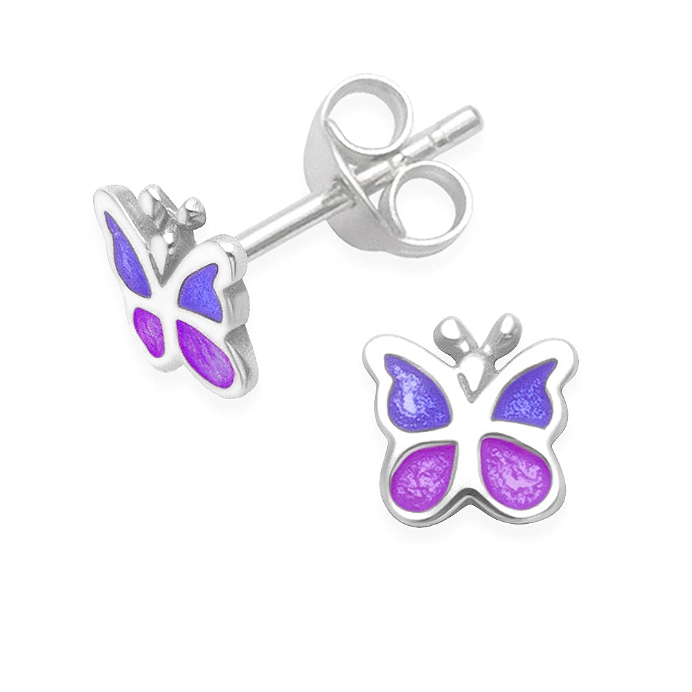 Heather Needham Sterling Silver Childrens Butterfly Earrings - Enamel Butterfly Stud Earrings Purple & Mauve - SIZE: 6mm Gift boxed. 5605PP