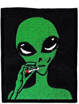Green Alien Smoking Ufo Outer Space Universe Galaxy Cosmos Cartoon Children Kid Patch Clothes Bag T Shirt Jeans Biker Badge Applique Iron On Sew On Patch Amazon Com Au Office School Supplies