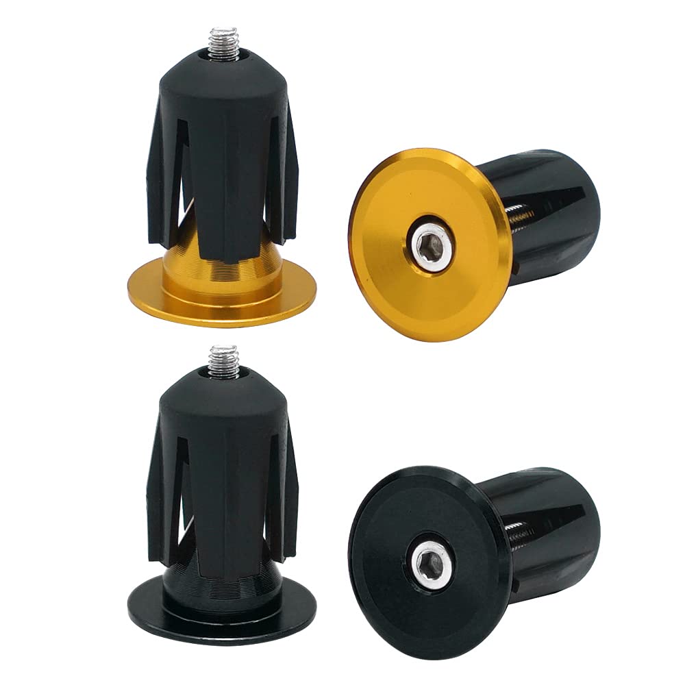 QitinDasen 2 Pairs Bike Handlebar End Plugs, Aluminum Bicycle Bar End Caps, for Road Bike, MTB, BMX (Golden + Black)