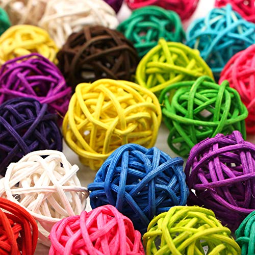 JETEHO 30 Pack Birds Toy Rattan Toy Balls Birdsor Parrot Budgie Parakeet Chewing Toys Pet Bird Chew Toy Table Wedding Party Decorative Crafts Hanging DIY Accessories