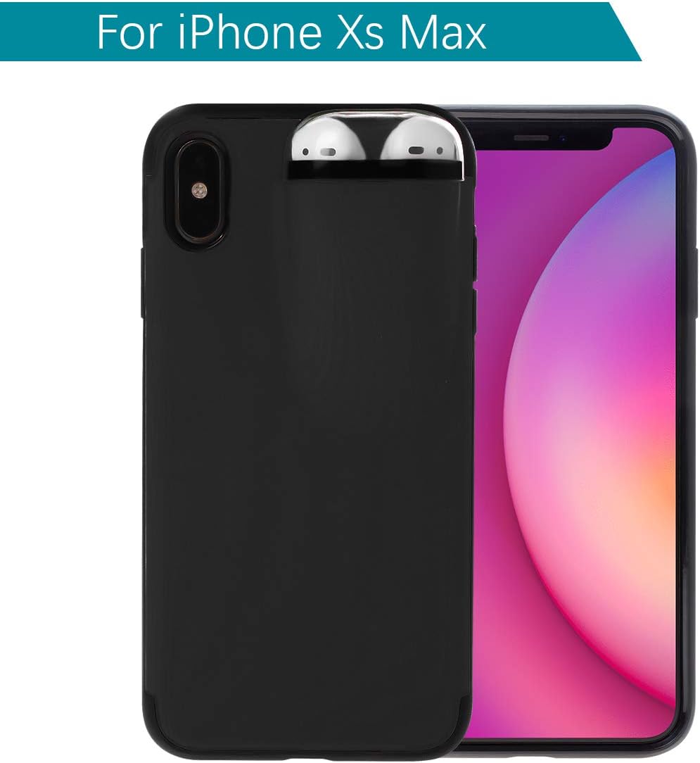 Ermorgen Storage Case Compatible for iPhone Xs Max and AirPods Combo 2 in 1, Full Protective Shockproof Ultra Slim (Excellent Touch) -Black