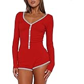 INFITTY Women's Sexy Rompers V Neck Long Sleeve Knitted One Piece Sexy Pajama Onesie Bodycon Rompers