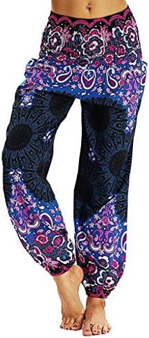 PEIZH Summer Women Pants Thai Harem Trousers Boho Printed Loose Casual Festival Hippy Smock High Waist Yoga Pants
