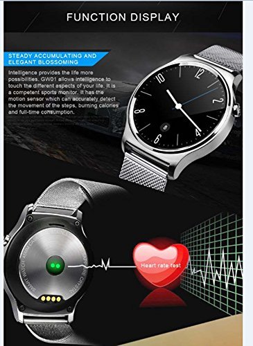 YIDA SW38 Full Round Screen Smart Watch Call SMS Sedentary Reminder Pedometer Heart Rate Sleep Monitor For iPhone iOS Android (Silver-Stainless)