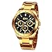 Gold Watches for Men, Men's Gold Stainless Steel Luxury Analog Wrist Watch with Classic Black Dial