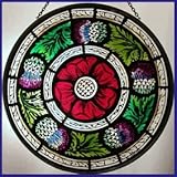 Decorative Hand Painted Stained Glass Window Sun Catcher/Roundel in a Scottish Rose and Thistle Design