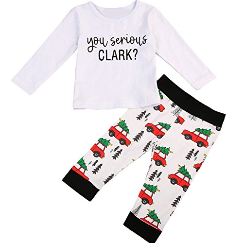 2Pcs Baby Boys Long Sleeve Letter Romper T-Shirt Pants Christmas Outfits (2-3 T, White)