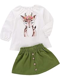 2018 Fashion Toddler Baby Girl Cartoon Deer Print Long Sleeve Tops +Skirt Outfits Autumn Clothes Set
