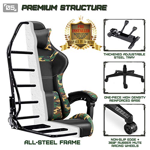 Gaming Chair Camo Video Game Chairs Camouflage Office Tall Back Chair with Carbon Fiber Leather Comfortable Adjustable… - Image 3