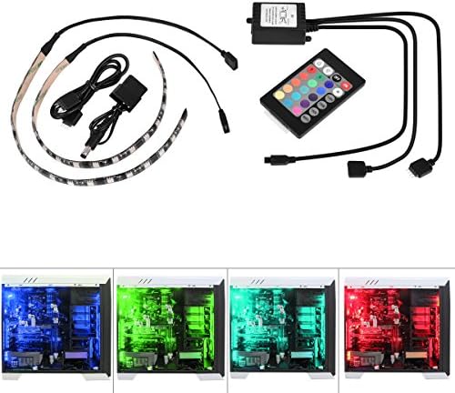 AsapGot Magnetic RGB LED Light Strip for PC Computer Case, Fixed by Magnet and 3M Adhesive Tape, 24 Key IR Remote Control, Color Changing, 2 x 12 Inch 18 LEDs 5050 SMD LED Strips