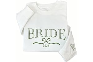 shinedian Personalized Embroidered Mrs Sweatshirt – Future Bride with Mrs Name on Sleeve with Bow- Bridal Shower, Bachelorett