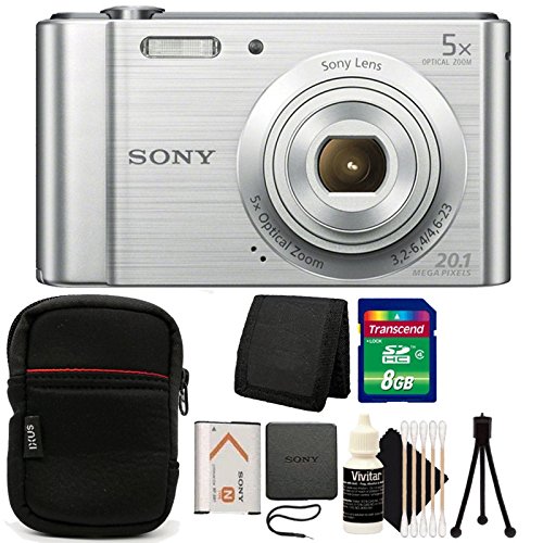 Sony Cyber-Shot DSC-W800 Digital Camera (Silver) + 8GB Memory Card + Wallet + Case + Mini Tripod + 3pc Cleaning Kit