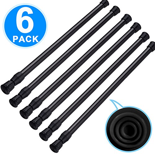 SIQUK 6 Pack Cupboard Bars Adjustable Spring Tension Rods Black Refrigerator Bar Extendable Rod for DIY Projects, 15.7 to 28 Inches