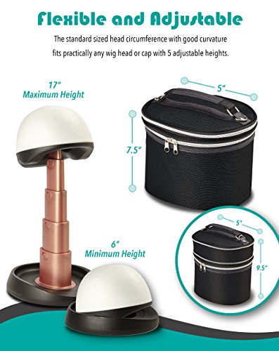 image for Wig Head and Travel Case - 2 Piece Travelling Kit - Adjustable Length 