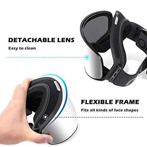 HAMSWAN Ski Snowboard Snow Goggles Anti-fog OTG UV400 Protection Detachable Double Lens for Winter Outdoor Sports (Silver-Plating)
