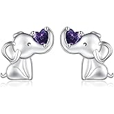 925 Sterling Silver Elephant Earrings Stud Birthstone Hypoallergenic Cute Animal Earrings Jewelry Gift for Women