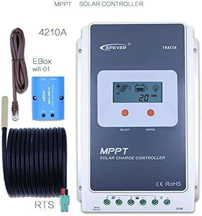 40amp 30amp MPPT Solar Charge Controller 100V Input Tracer 4210A 12V/24V Solar Charge with LCD Display by Coolper (Tracer4210A+EBOXWIFI+RTS)