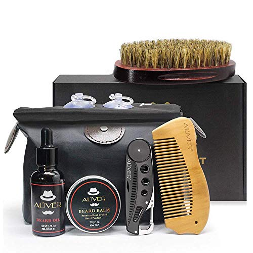 Volwco Beard Care Kit for Men - Beard Brush, Beard Balm, Beard Oil, Wooden Beard Comb, Folding Steel Comb, Bib for Men Beard Styling, Storage Bag, Gift Box 100% Natural and Organic for Beard Care