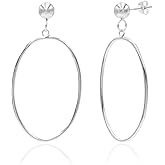 Sea of Ice Sterling Silver Open Oval Drop Dangle Hoop Bead Post Dangle Earing–5mm bead, size 25mm x 10mm - Elegant Sterling Silver Earrings for Women – Nickel-Free Jewelry