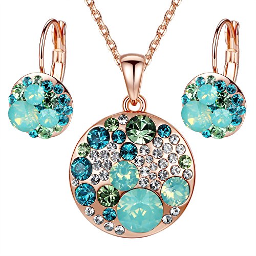 [Presented by Miss New York] Leafael "Ocean Bubble" Made with Swarovski Crystals Green & Opal Color Pendant Necklace Earrings Jewelry Set, 18K Rose Gold Plated, 18" + 2", Nickel/Lead Free, Gift Box - Thumbnail 7