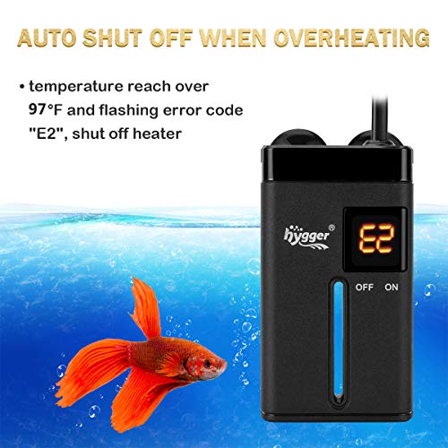 hygger Mini Betta Fish Heater for Small Fish Bowl 25W Aquarium Heater with LED Digital Display 2