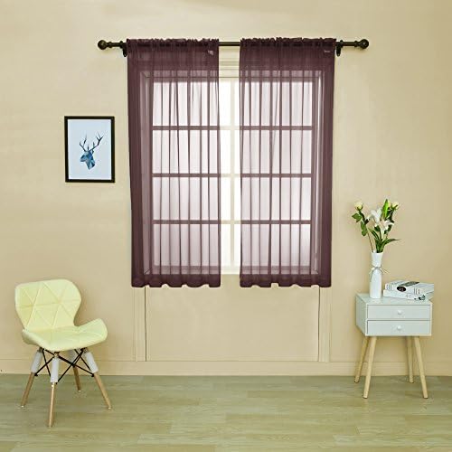 HOLKING Rod Pocket Sheer Curtains 63 inch for Bedroom Living Room Window Treatment Set Brown Curtains,2 Panels Each is 52 inches wide by 63 inches long