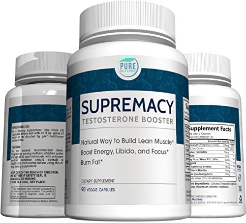 Pure Nutrinex Supremacy Testosterone Support for Male Performance, Libido, &amp; Drive, Proven Ingredients to Build Healthy Lean Muscle, 90 Veggie Caps - Made in USA