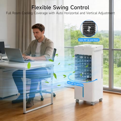 Portable Air Conditioners,Windowless Swamp Cooler Portable AC Unit, Cooling Fan That Blow Cold Air w/Remote 5L Tank 12 Speeds 9H Timer, Evaporative Air Cooler for Bedroom Indoor Room (white)