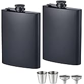 ROMORC 2 Pack Hip Flasks for Liquor Matte Black 8 Oz Stainless Steel Leak-proof Thin Flasks with 2pcs Funnels and Cups for Wedding Party, Groomsman, Bridesmaid, Gift (Black)