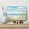 Beach Scene Canvas Wall Art: Seaside White Wildflower & Blue Ocean Seascape Painting Picture Artwork for Bedroom Wall…