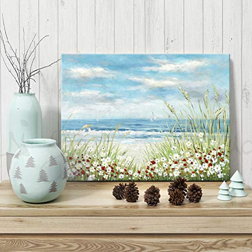 Beach-Scene-Canvas-Wall-Art-Seaside-White-Wildflower-Blue-Ocean-Seascape-Painting-Picture-Artwork-for-Bedroom-Wall-Decoration-24-x-18-x-1-Panel Beach Scene Canvas Wall Art: Seaside White Wildflower & Blue Ocean Seascape Painting Picture Artwork for Bedroom Wall…