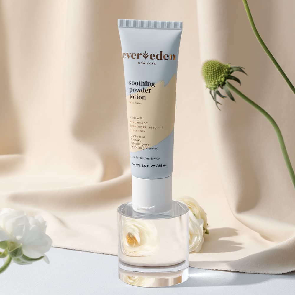 Evereden Soothing Powder Lotion, 3.0 fl oz | Clean and Unscented Baby Diaper Care Cream to Powder | Non-Toxic and Fragrance Free Liquid Baby Powder