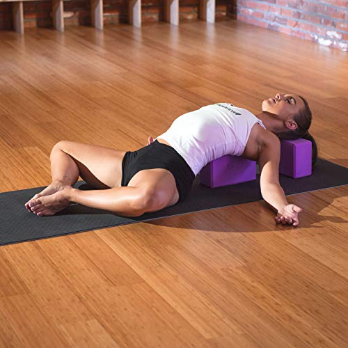 ProsourceFit Foam Yoga Blocks Set of 2, High Density EVA Yoga Bricks, Sturdy Yoga Prop Large Size 4"x 6" x 9" (Purple)