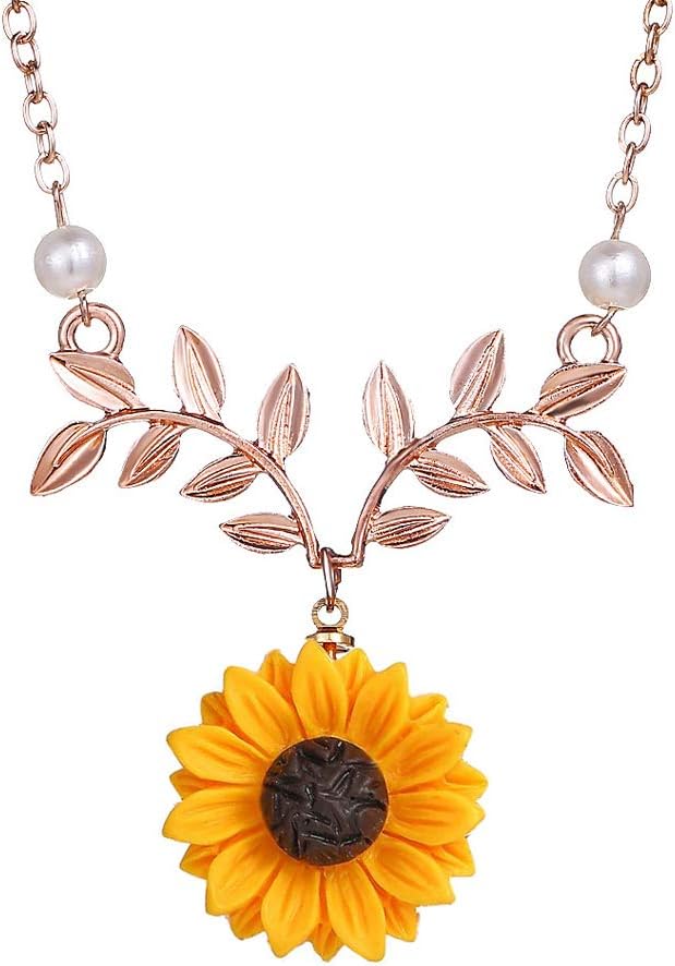 Bracet Sweet Sunflower Pearl Leaf Pendat Necklace Resin Daisy Flower Clavicular Chain Fashion Jewelry for Women