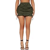 Yazinie Cargo Skirts for Women Ruched Mini Skirt Side Drawstring High Waisted Skirt