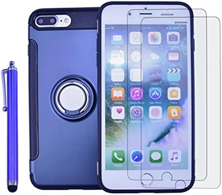 iPhone 8 Plus Shockproof Case,iPhone 7 Plus Bumper Heavy Duty Dual Layer Protection Cover Kit DiGDry with Kickstand Ring Grip Hold Screen Protector+Pen for iPhone8 Plus/iPhone7 Plus (Navy Blue)
