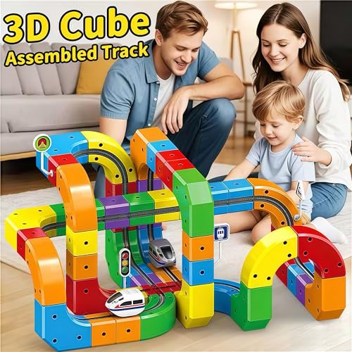 Gear Track Car, 123PCS Flexible Race Car Track Sets, for Toddlers with Electric Train, Traffic Signs, Cute Train Set Toys for 3 4 5 6 7 8 Year Old, Best Birthday Party Gift