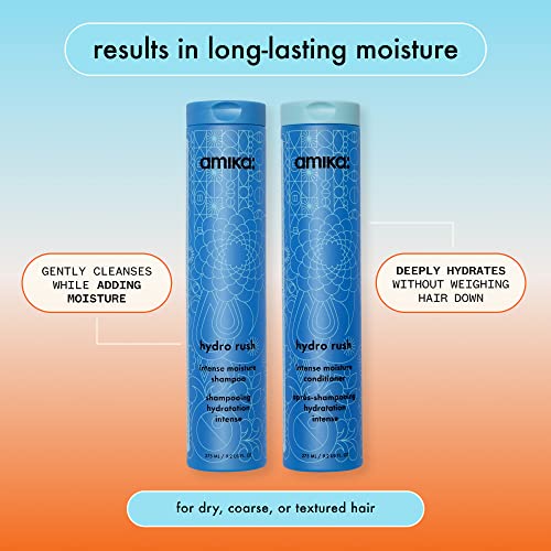 AMIKA HYDRO RUSH INTENSE MOISTURE SHAMPOO WITH HYALURONIC ACID, 275ML | FOR DRY, TEXTURED, OR COARSE HAIR TYPES 2A-4C, LONG-LASTING HYDRATION, COLOR-SAFE, KERATIN + CHEMICALLY TREATED SAFE