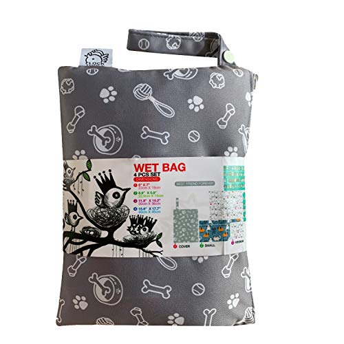 Wet Dry Bag, 4 pcs Waterproof Reusable Baby Cloth Diaper Dry Wet Bags with Zippered Snap Handing, Travel Pool Daycare Soiled Baby Items Yoga Gym Bag for Swimwear Bathing Suit or Wet Clothes,Friend - Thumbnail 6