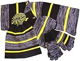 N'Ice Caps Kids and Toddlers Heather Striped Hat/Scarf/Glitten Set (3-5 Years, black/neon yellow/heather grey)