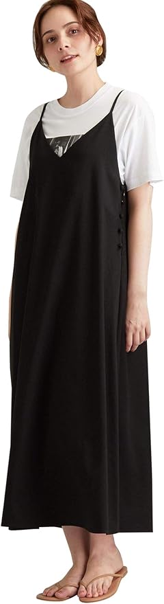 Amazon ユナイテッドアローズ グリーンレーベル リラクシング Cfc クルミ ボタン 付き フレア キャミ ワンピース 0900 Black 09 Free ワンピース チュニック 通販