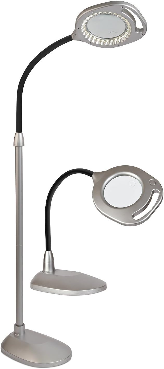 OttLite 43828CEURP 2in1 LED Magnifier Floor and Table Lamp Silver