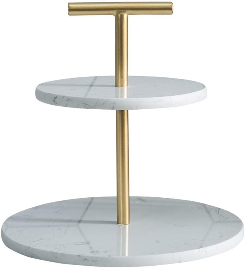 PETAAA Double Cake Tray, Round Marble Cake Stand Party Wedding Display Stand Dessert Tasting Tray Bread Chocolate Tray 30CM Diameter (Size : 30 * 30 * 30CM)