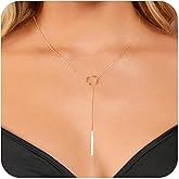 LULII Gold Necklace for Women Trendy Lariat Y Necklace Dainty 14k Gold Plated/Silver Long Necklaces for Women Layered Beaded Drop Necklaces Simple Y-Shaped Chain Jewelry Gifts