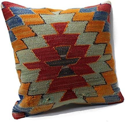 Oriental Pillow Case 16x16" - Kilim Pillow Cover - Organic Wool - Decorative Pillow - Throw Pillow - Accent Pillow - Bohemian Sham - Turkish Pillow Case - Anatolian Pillow