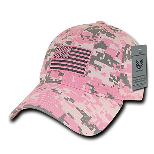 American Flag Embroidered Washed Cotton Baseball Cap - Pink Camo