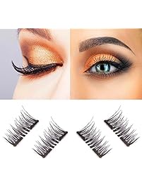 New Dual Magnetic False Eyelashes - 1 Pairs (4 Pieces) Ultra Thin 3D Fiber Reusable Best Fake Lashes Extension for Natural, Perfect for Deep Set Eyes & Round Eyes