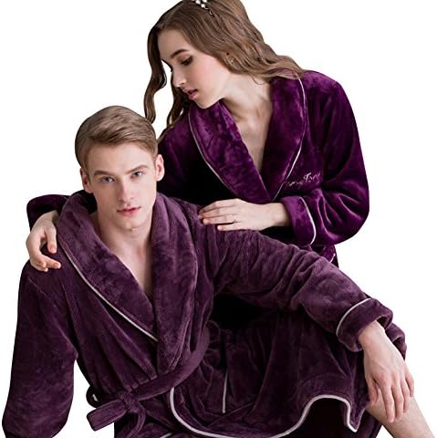 Newtiu Womens Mens Flannel Fleece Matching Couples Pajamas Fashion Bathrobe Robes Purple1 XX-Large