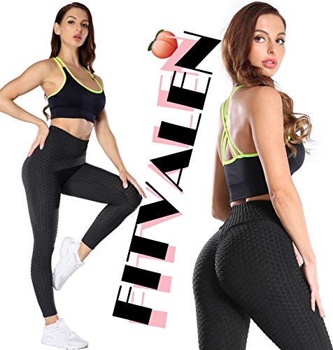FITVALEN Women\'s Booty Scrunch Butt Lifting Leggings - High Waist Workout Running Yoga Pants Textured Bubble Tights