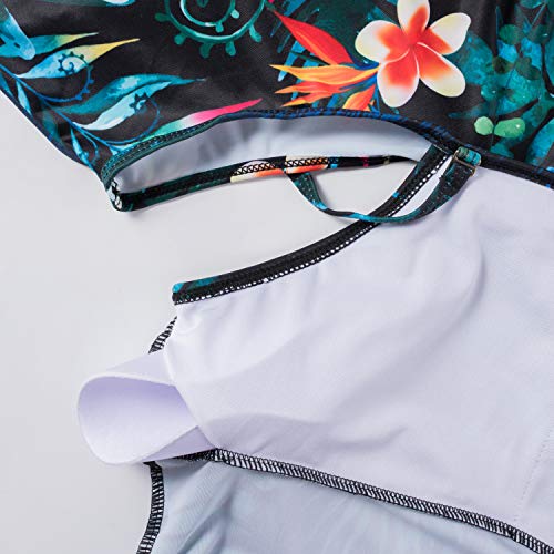 Maternity Bikinis Tankini Floral Flouncing Swimsuit One Piece Beachwear Green with Ivory Flower S